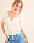 Antique White And The Why Back Waist Tie Cropped Blouse