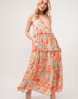 Light Gray And The Why Floral Ruffled Tiered Maxi Adjustable Strap Cami Dress