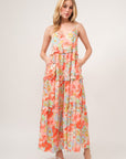 Light Gray And The Why Floral Ruffled Tiered Maxi Adjustable Strap Cami Dress