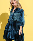 And The Why Fringe Detailed Velvet Shirt Dress