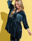 And The Why Fringe Detailed Velvet Shirt Dress