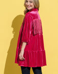 And The Why Fringe Detailed Velvet Shirt Dress