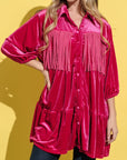 And The Why Fringe Detailed Velvet Shirt Dress