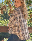 Dim Gray And The Why Full Size Button Up Raw Hem Plaid Shirt