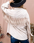 And The Why Full Size Fringe Back Detailed Button Down Shacket