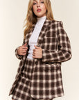 And The Why Full Size Plaid Brushed One Button Blazer