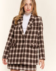 And The Why Full Size Plaid Brushed One Button Blazer