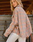 Rosy Brown And The Why Full Size Plaid Button Up Raw Hem Shirt