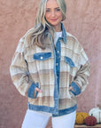 Rosy Brown And The Why Full Size Washed Denim Detail Brushed Plaid Jacket