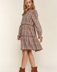 Light Gray And The Why Full Size Washed Frayed Tiered Plaid Dress