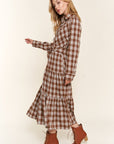 Antique White And the Why Plaid Tiered Midi Shirt Dress