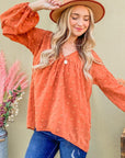 And The Why Swiss Dot V Neck Balloon Sleeve Woven Blouse