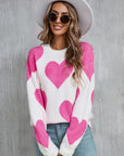 Angel Wings Contrast Heart Dropped Shoulder Long Sleeve Sweater