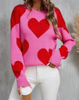 Angel Wings Contrast Heart Dropped Shoulder Long Sleeve Sweater