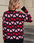 Angel Wings Contrast Heart Round Neck Sweater