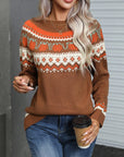 Angel Wings Geometric Round Neck Long Sleeve Sweater