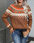 Angel Wings Geometric Round Neck Long Sleeve Sweater