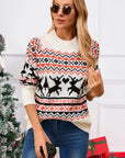 Angel Wings Reindeer Round Neck Long Sleeve Sweater