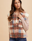 Annie Wear Faux Fur Plaid Button Up Jacket