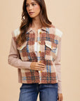 Annie Wear Faux Fur Plaid Button Up Jacket