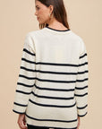 Annie Wear Side Slit Striped Round Neck Sweater