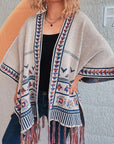 Dark Gray Fringe Open Front Cardigan