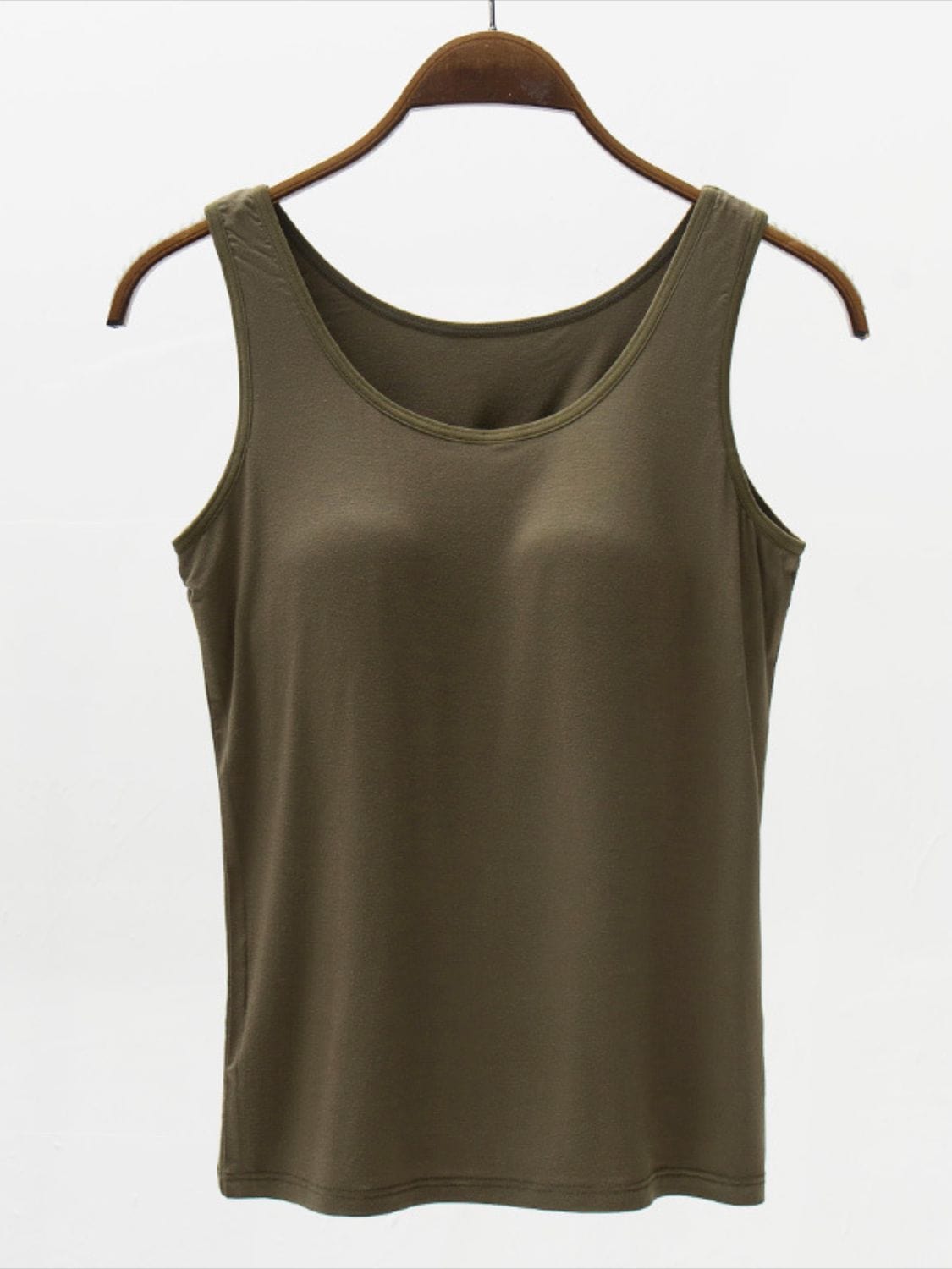 Dark Olive Green Full Size Wide Strap Modal Tank with Bra