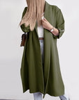 Slit Open Front Roll-Tab Sleeve Trench Coat