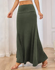 Solid Elastic Waist Maxi Skirt