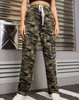 Tied Camouflage Pants with Cargo Pockets