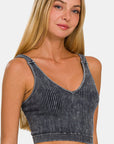 Rosy Brown Zenana Washed Ribbed Cropped V-Neck Tank