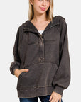 Zenana Acid Wash Fleece Kangaroo Hoodie