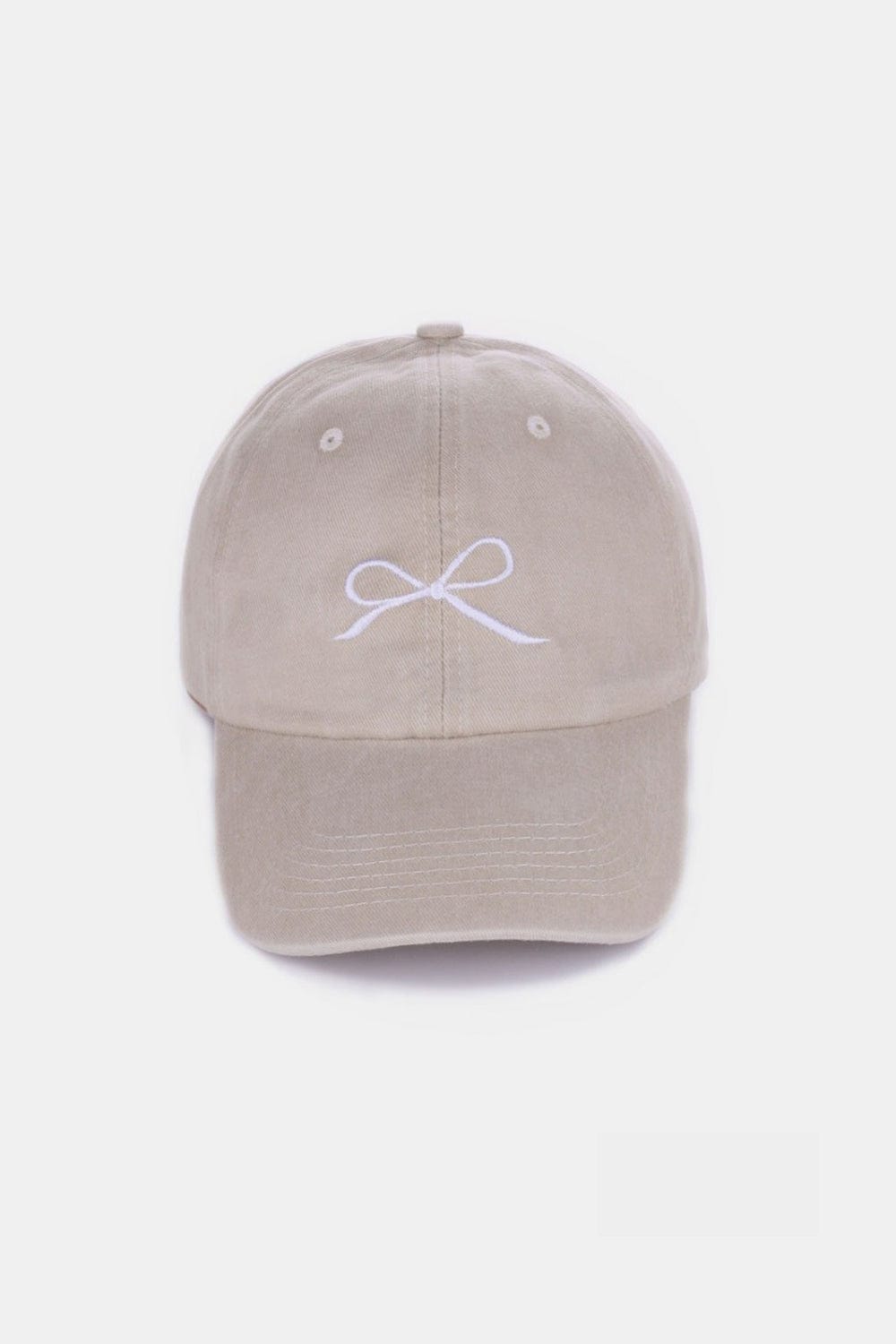 White Smoke Zenana Bow Embroidered Washed Cotton Caps