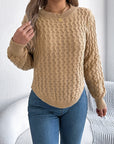 Asymmetric Hem Round Neck Long Sleeve Sweater