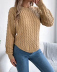 Asymmetric Hem Round Neck Long Sleeve Sweater