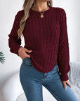 Asymmetric Hem Round Neck Long Sleeve Sweater