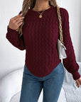 Asymmetric Hem Round Neck Long Sleeve Sweater