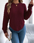 Asymmetric Hem Round Neck Long Sleeve Sweater