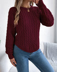 Asymmetric Hem Round Neck Long Sleeve Sweater