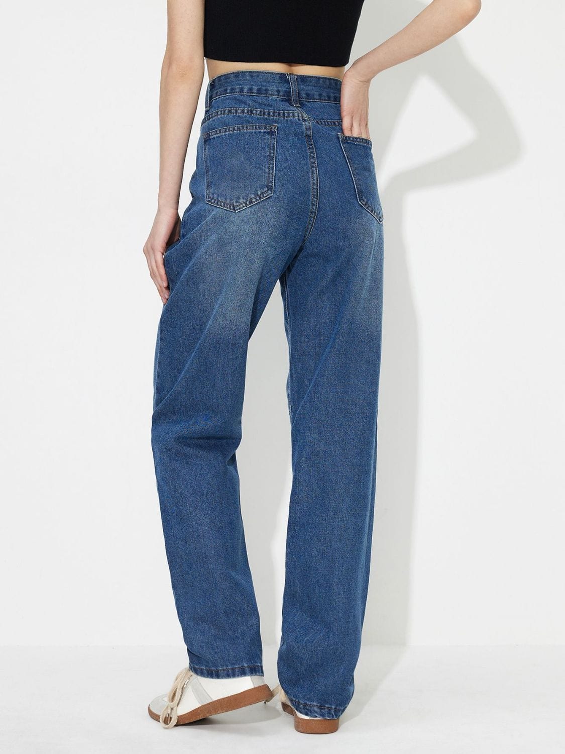 Dark Slate Gray Asymmetric Waist Jeans with Pockets