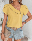 Tan Asymmetrical Neck Petal Sleeve Blouse