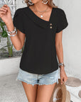 Gray Asymmetrical Neck Petal Sleeve Blouse