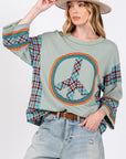 SAGE + FIG Peace Applique Patch Contrast Plaid Top