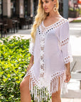 Light Gray Backless Fringe Scoop Neck Cover Up