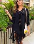 Dark Slate Gray Backless Fringe Scoop Neck Cover Up