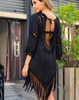 Dark Slate Gray Backless Fringe Scoop Neck Cover Up