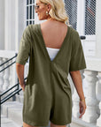 Gray Backless Round Neck Half Sleeve Romper