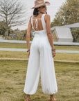 Dim Gray Backless Wide Strap Wide Leg Jumpsuit