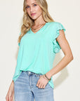 Basic Bae Full Size Bamboo Notched Ruffled Short Sleeve T-Shirt