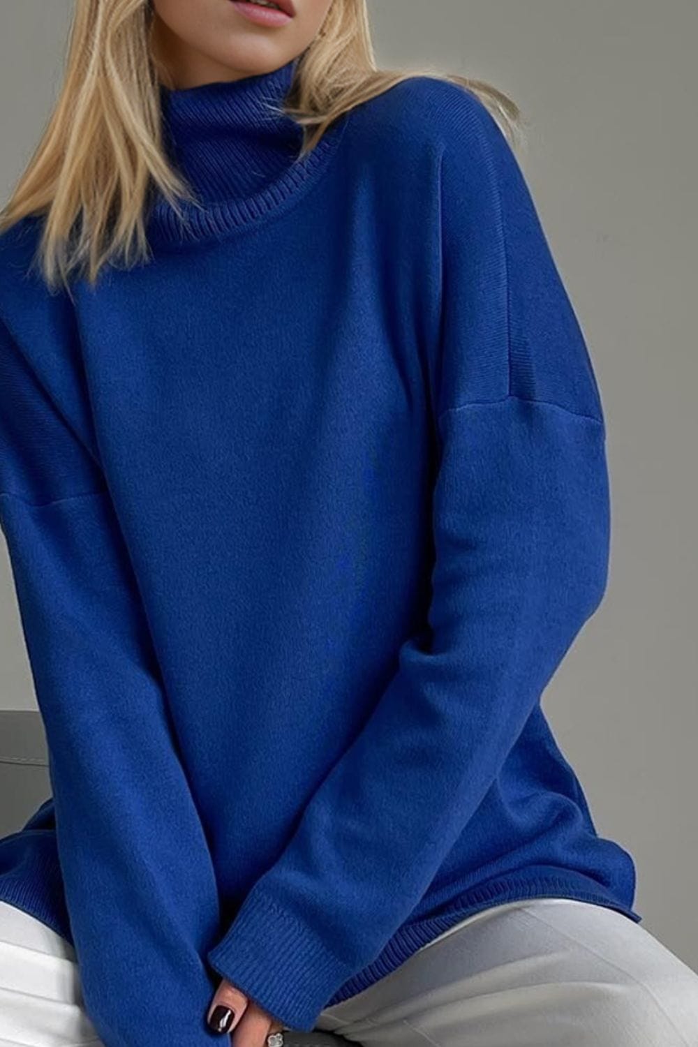 Basic Bae Side Slit Turtleneck Dropped Shoulder Sweater